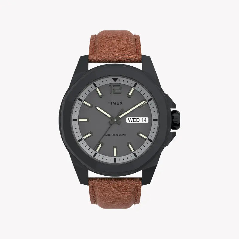 Timex Men's Brown Leather Watch, Gray Dial | Tw2u82200-0