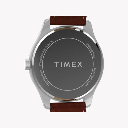 Mens Main Street Silver Tone Case Brown Strap Blue Dial Watch | TW2Y16200-3