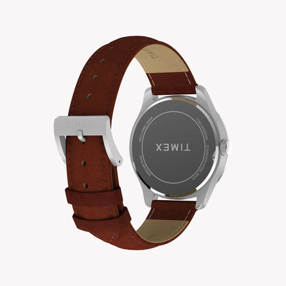 Mens Main Street Silver Tone Case Brown Strap Blue Dial Watch | TW2Y16200-4