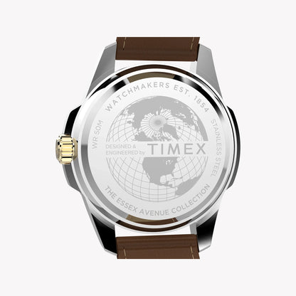 Essex 3-Hand Strap Blue Dial Brown Leather Watch | TW2Y38100-3