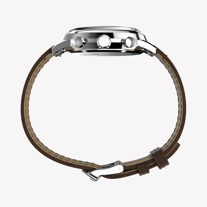 TIMEX Men's Silver-Tone SS, Brown Leather Watch | TW2Y66600-3