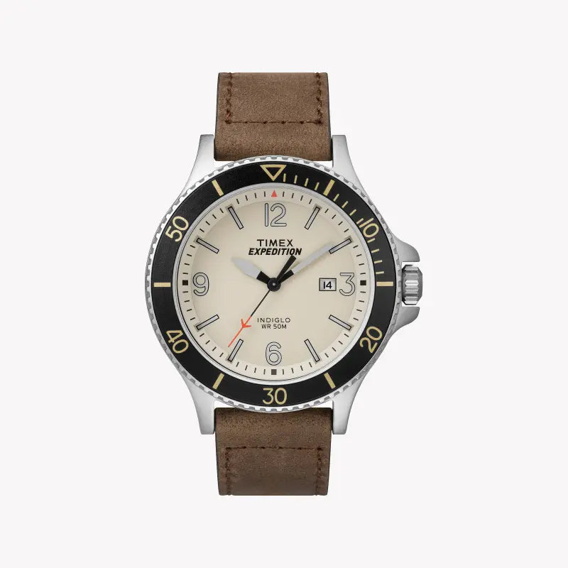 Timex Men's Tan Leather Watch, Off White Dial | Tw4b10600-0