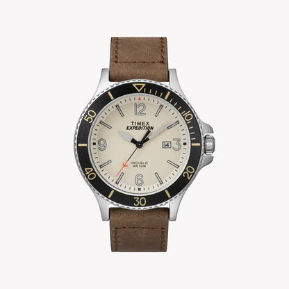 Timex Men's Tan Leather Watch, Off White Dial | Tw4b10600-0
