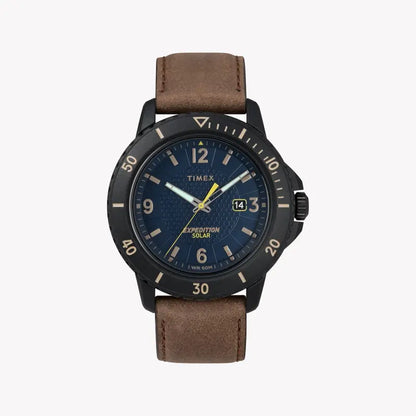 Timex Men's Brown Leather Watch, Blue Dial | Tw4b14600-0