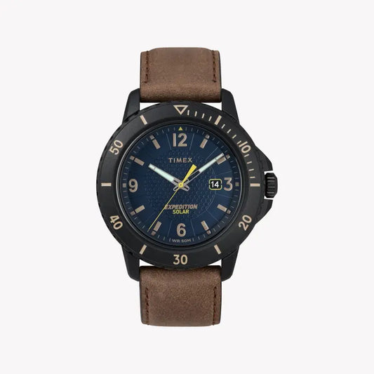 Timex Men's Brown Leather Watch, Blue Dial | Tw4b14600-0