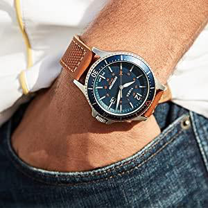 Timex Men's Brown Leather Watch, Blue Dial | Tw4b14600-3