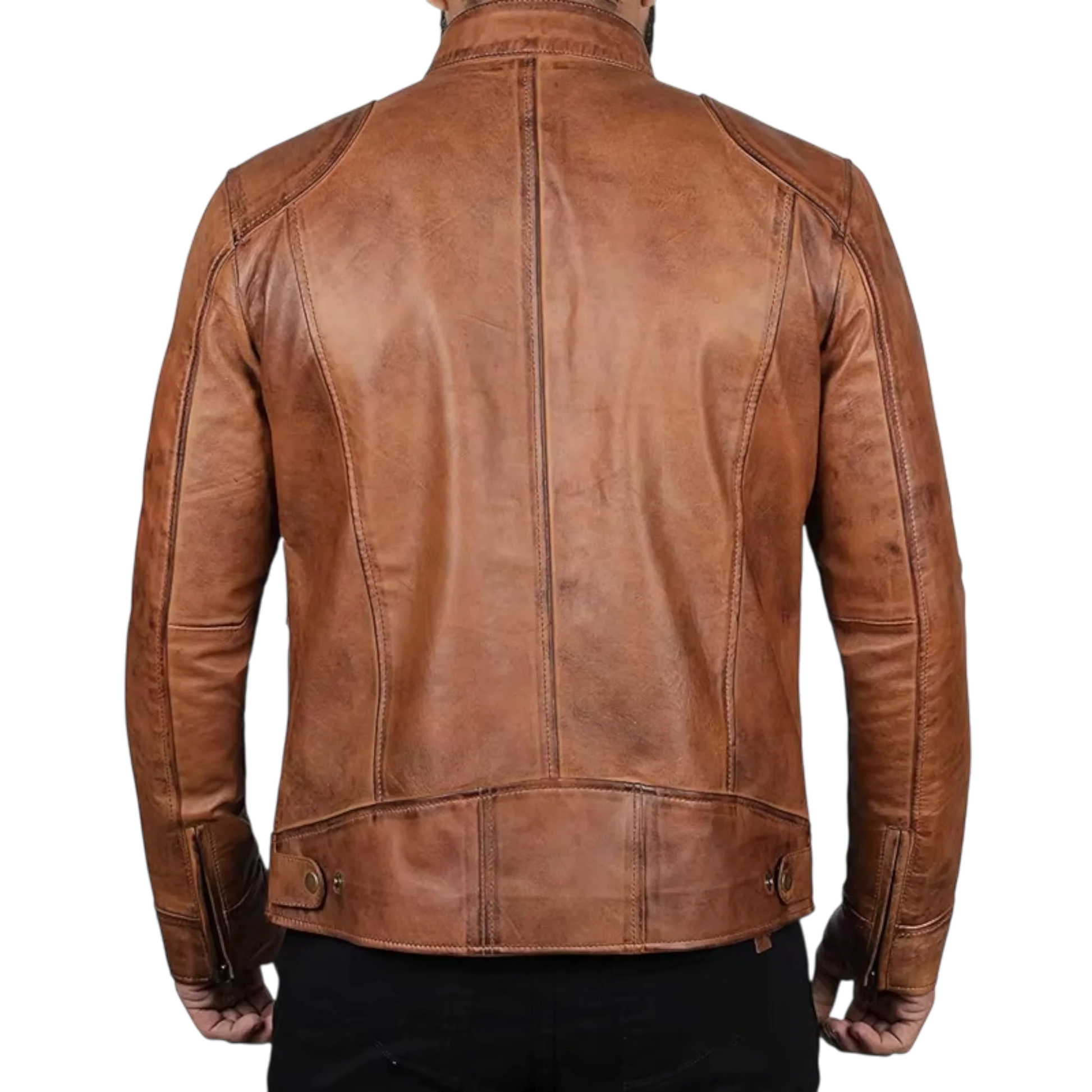 Men’s Tan Brown & Black Fashion Leather Jacket-3
