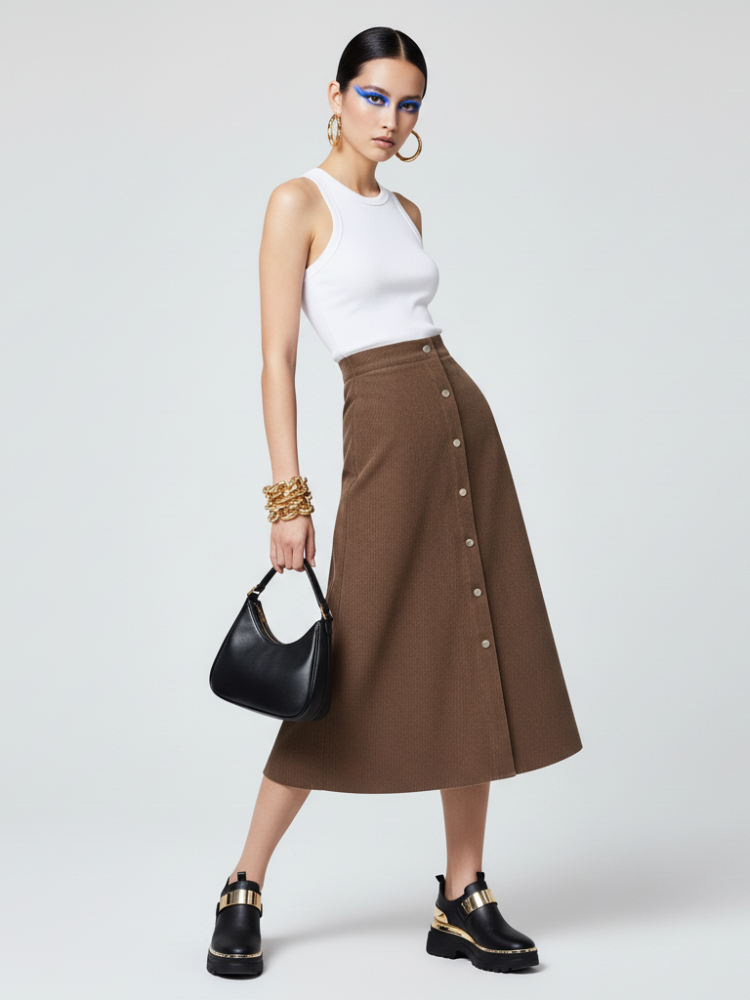 UPTOWN CHIC Corduroy Midi Skirt ECO FASHION BYMANYC ® New York-2