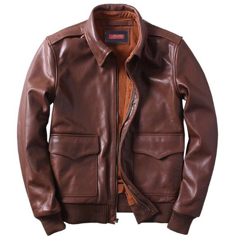 US A2 Flight Mens Bomber Genuine Leather Jacket-0