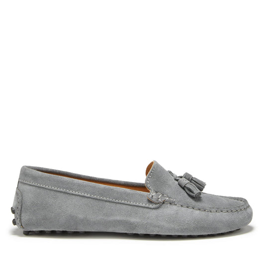 Women's Tasselled Driving Loafers, slate grey suede