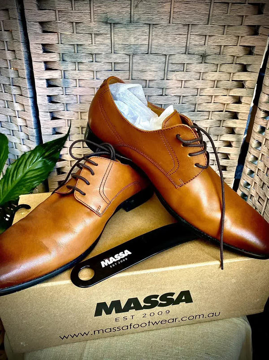 NNEDSZ Massa Ascoli Leather Derby Dress Lace Up Shoes Wedding Business Formal in Tan - UK 9-0