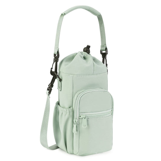 NNEDSZ Green Insulated Cup Holder Bag with Adjustable Strap - Water Bottle Carrier with Lock Drawstring & Heatproof Handle-0