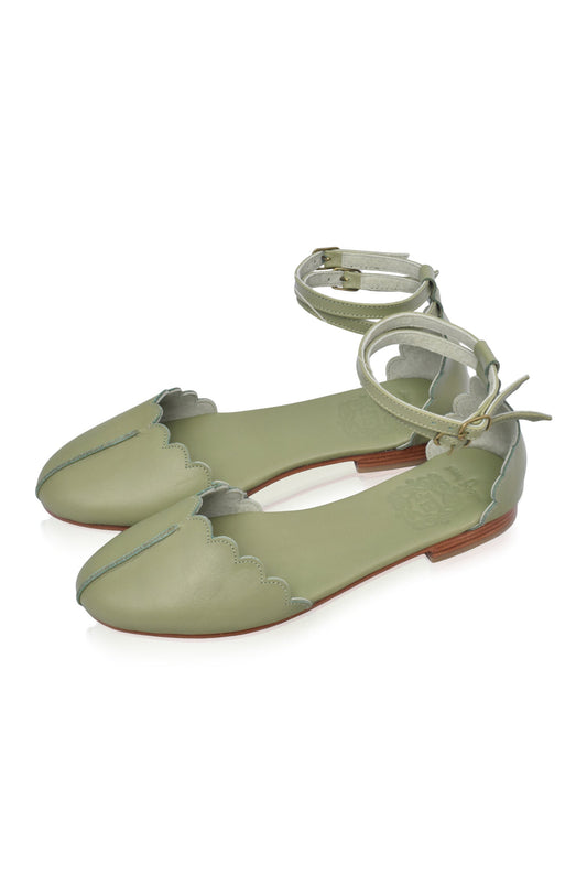 Venus Almond Toe Scalloped Leather Flats-1