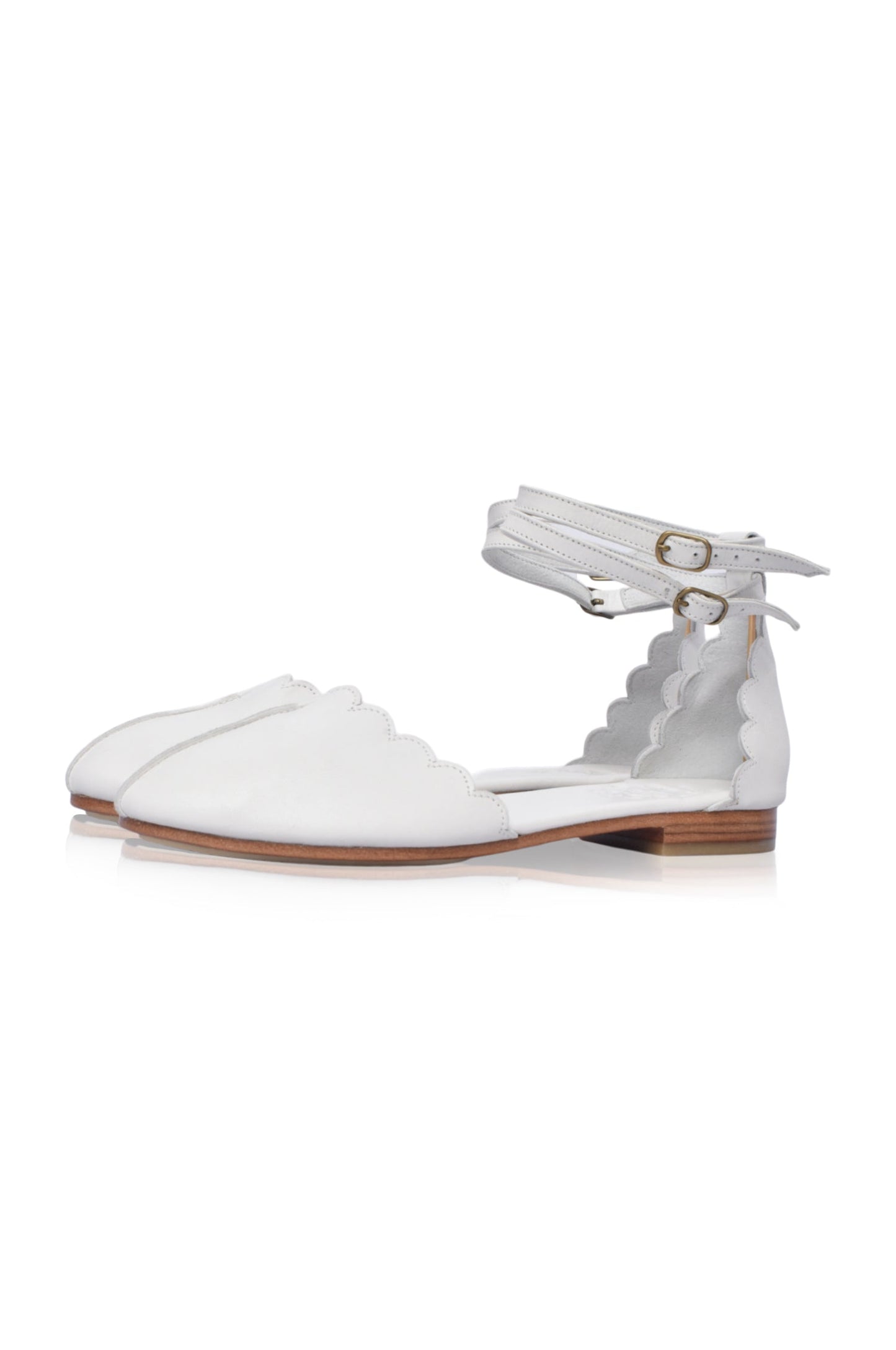Venus Almond Toe Scalloped Leather Flats-8