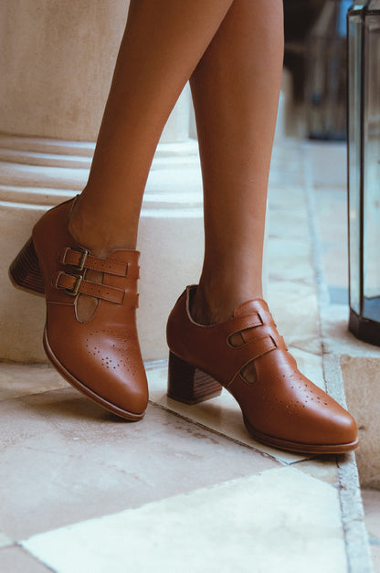 Vienna Low Heel Leather Booties-0