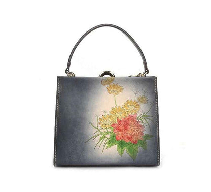 Rossie Viren Women's  Vintage Leather Casual Box Shoulder Bag Small Square Bag-1