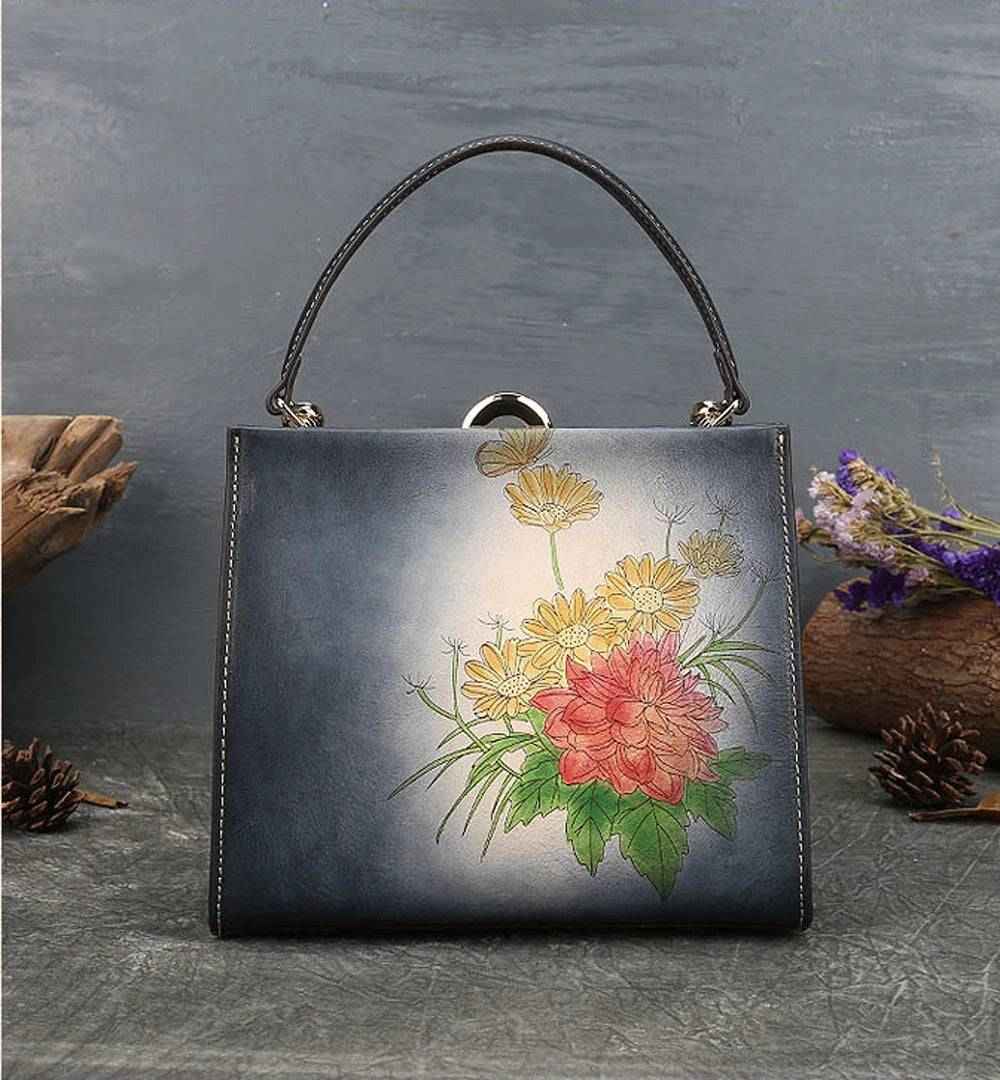 Rossie Viren Women's  Vintage Leather Casual Box Shoulder Bag Small Square Bag-4