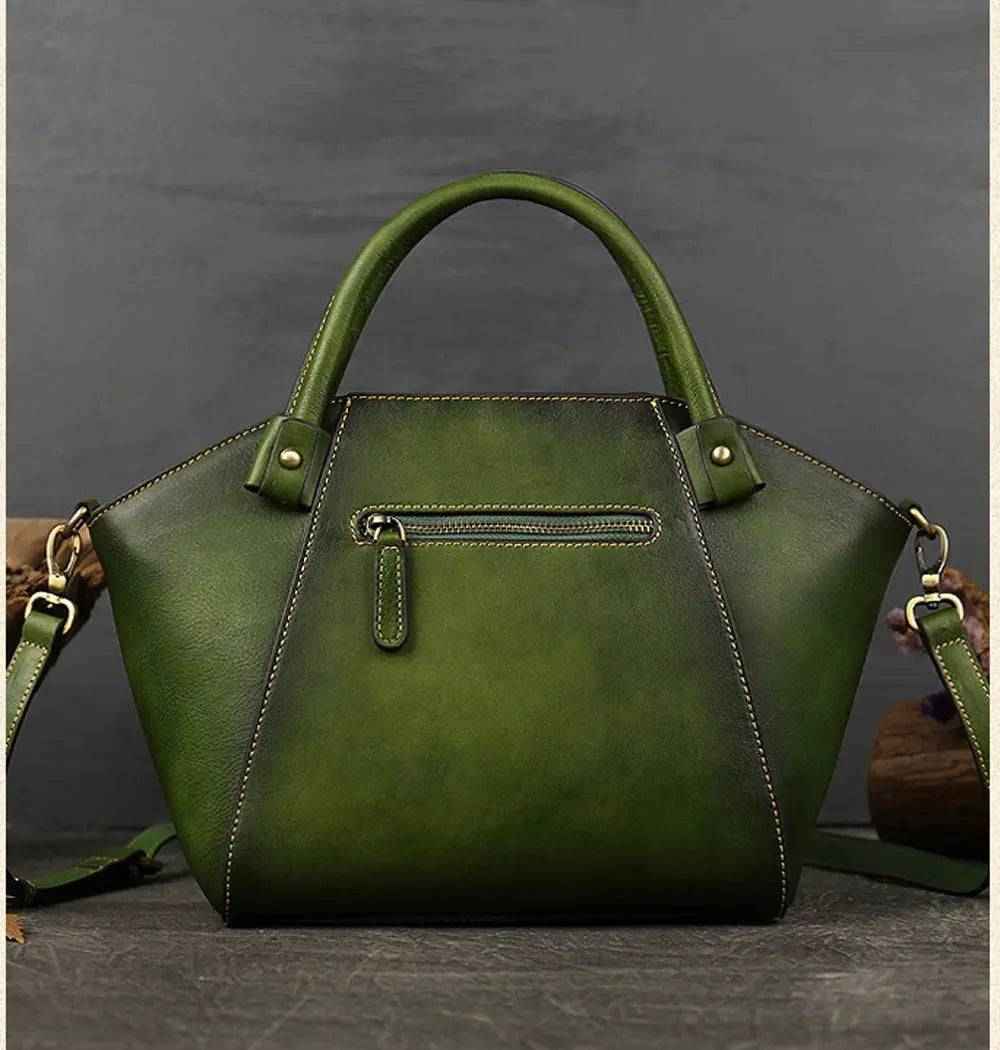 Rossie Viren Women's  Vintage Leather Dumpling Tote Shoulder Cross Body Bag-4