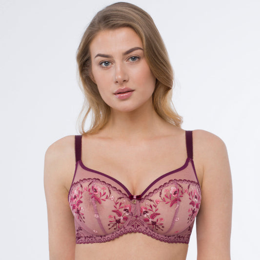 Sheer Mesh Embroidered Full Cup Bra Viola-0