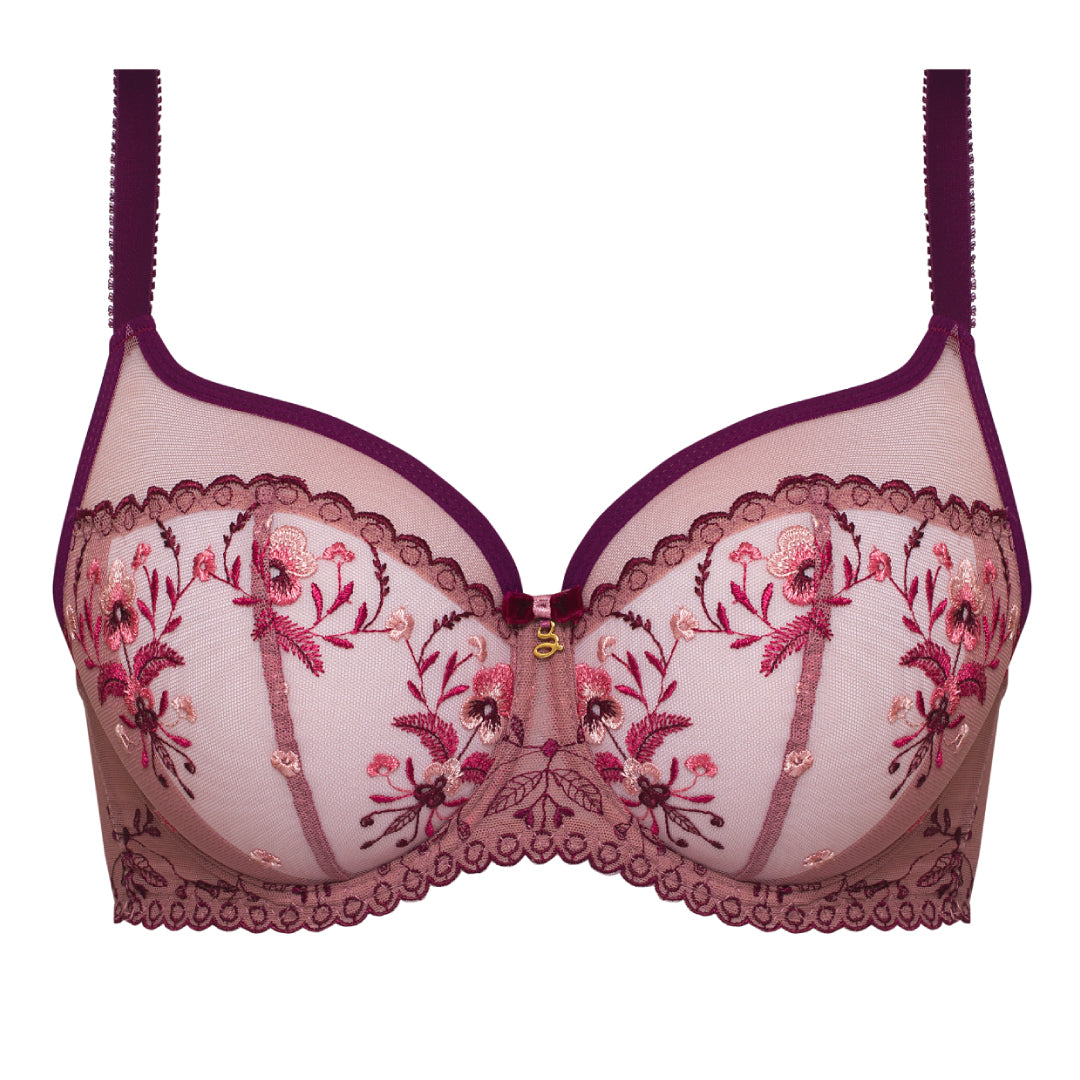 Sheer Mesh Embroidered Full Cup Bra Viola-2
