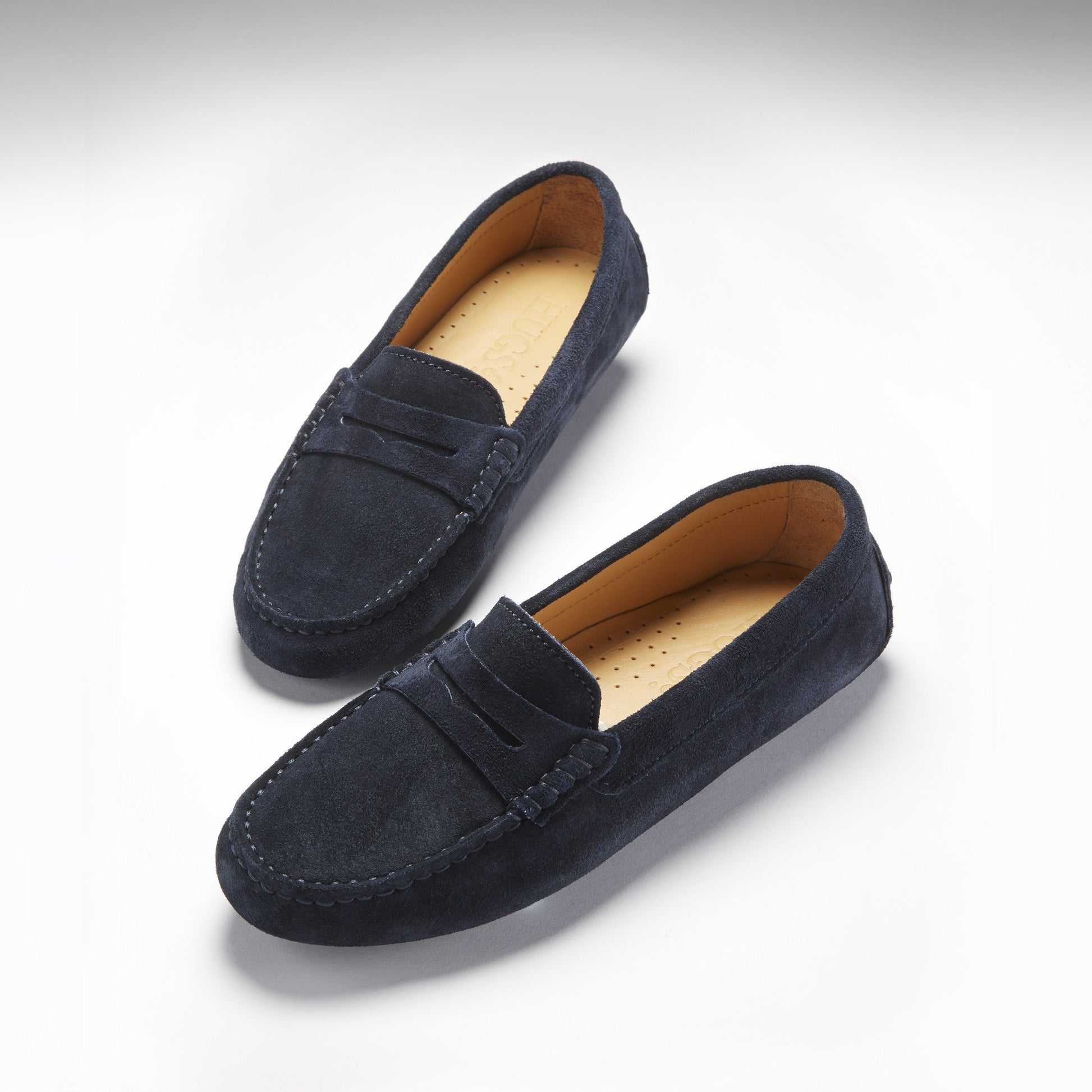 Women's Penny Driving Loafers, navy blue suede-1