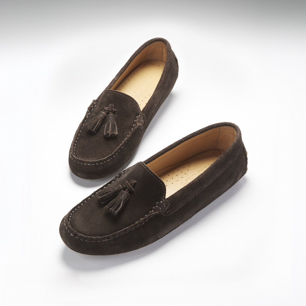 Women's Tasselled Driving Loafers, brown suede-1