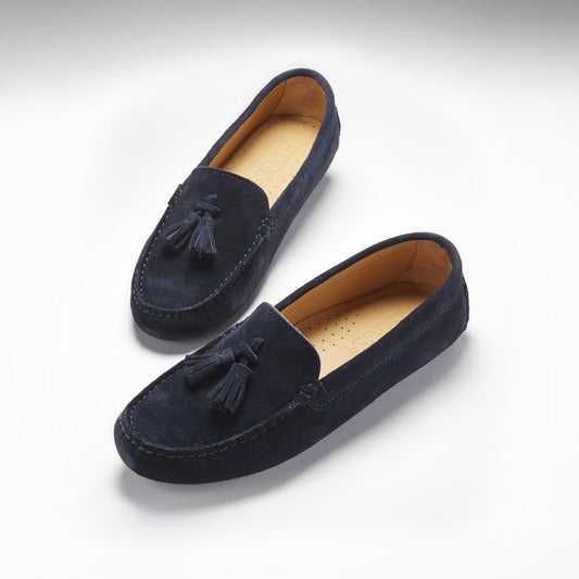Women's Tasselled Driving Loafers, navy blue suede-1