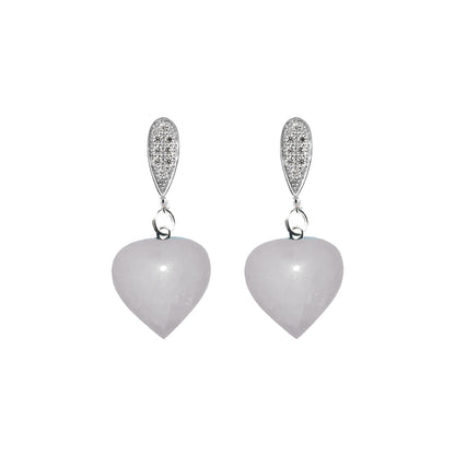 White Quartz Stud Earrings, Heart Sterling Silver Earrings, White Earrings, Gemstone Earrings | by nlanlaVictory-0