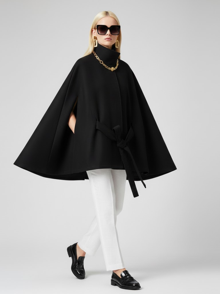 Women's Structured Sash Cape BLACK - PROSPECT HEIGHTS: New Collection COUTURE in BROOKLYN - BYMANYC ® New York-1