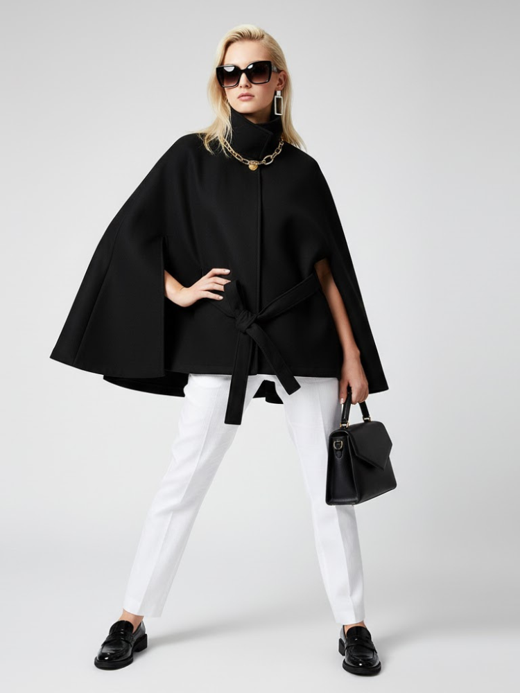 Women's Structured Sash Cape BLACK - PROSPECT HEIGHTS: New Collection COUTURE in BROOKLYN - BYMANYC ® New York-2