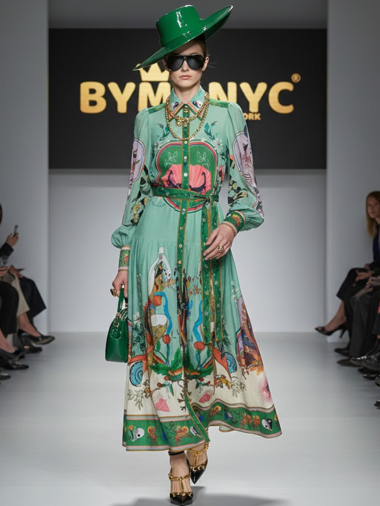 Botanical Print Mini Dress with Puffy Sleeves & Raffia Belt • BYMANYC ® New York-0