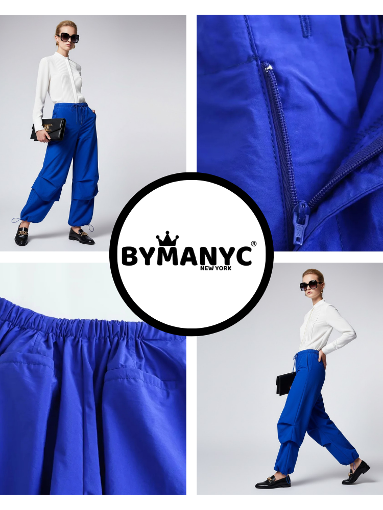 Electric Blue Women's Trousers with Layered Design • BYMANYC ® New York-2