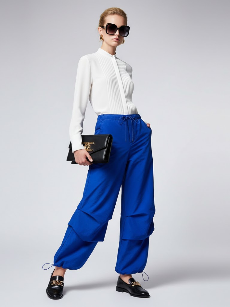 Electric Blue Women's Trousers with Layered Design • BYMANYC ® New York-0