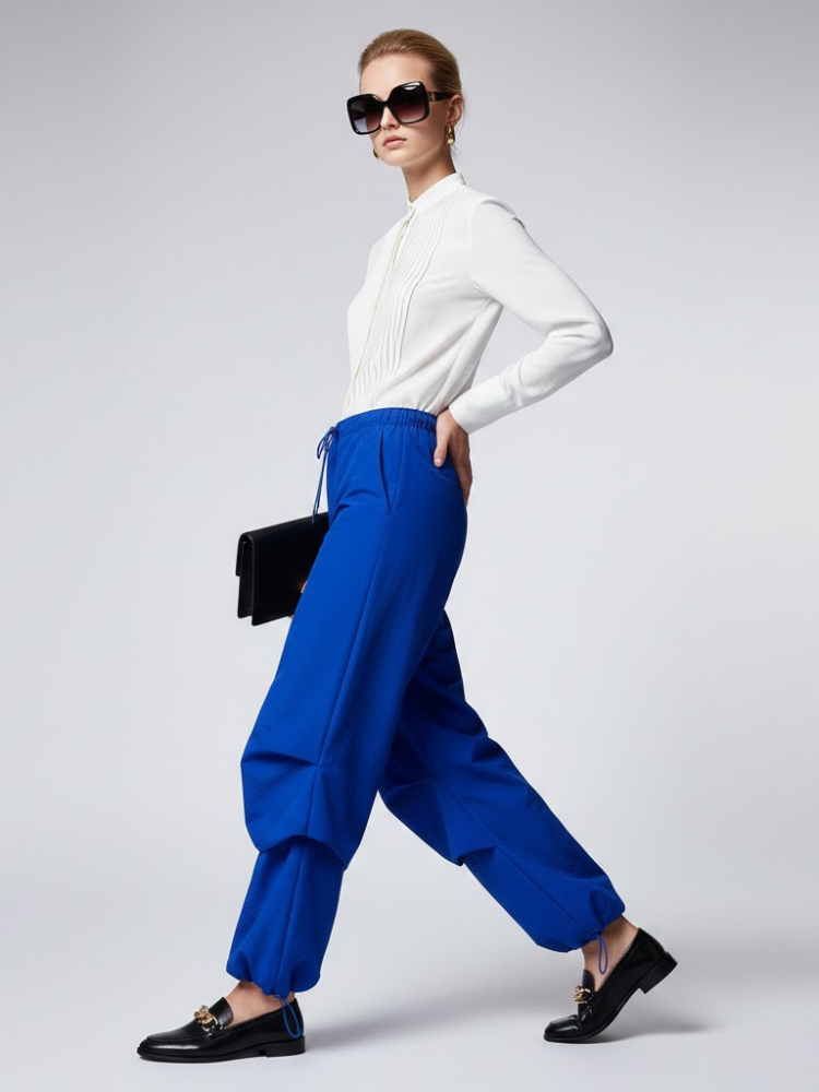 Electric Blue Women's Trousers with Layered Design • BYMANYC ® New York-1