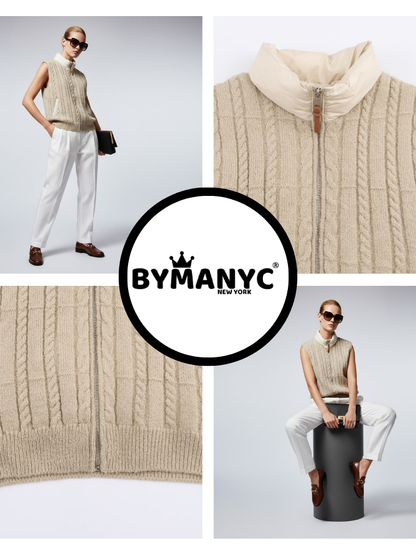 Cable-Knit Vest with Nylon Stand-Up Collar • BYMANYC ® New York-2