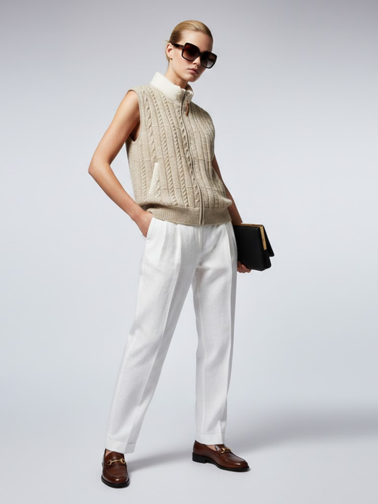 Cable-Knit Vest with Nylon Stand-Up Collar • BYMANYC ® New York-1