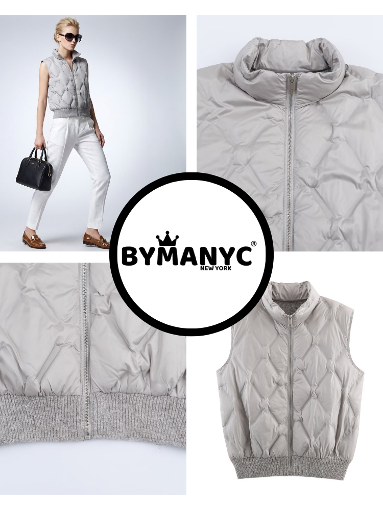 Quilted Diamond-Texture Vest with Ribbed Hem • BYMANYC ® New York-1