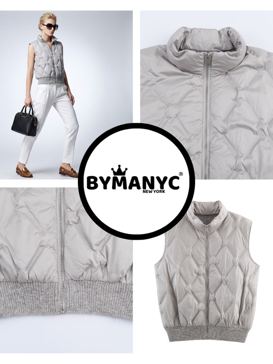 Quilted Diamond-Texture Vest with Ribbed Hem • BYMANYC ® New York-1