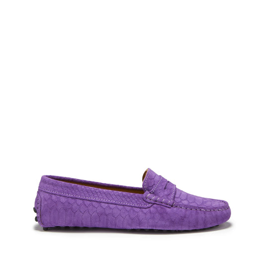 Women's Penny Driving Loafers, purple embossed suede-0