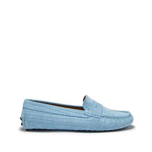 Women's Penny Driving Loafers, blue embossed suede-0