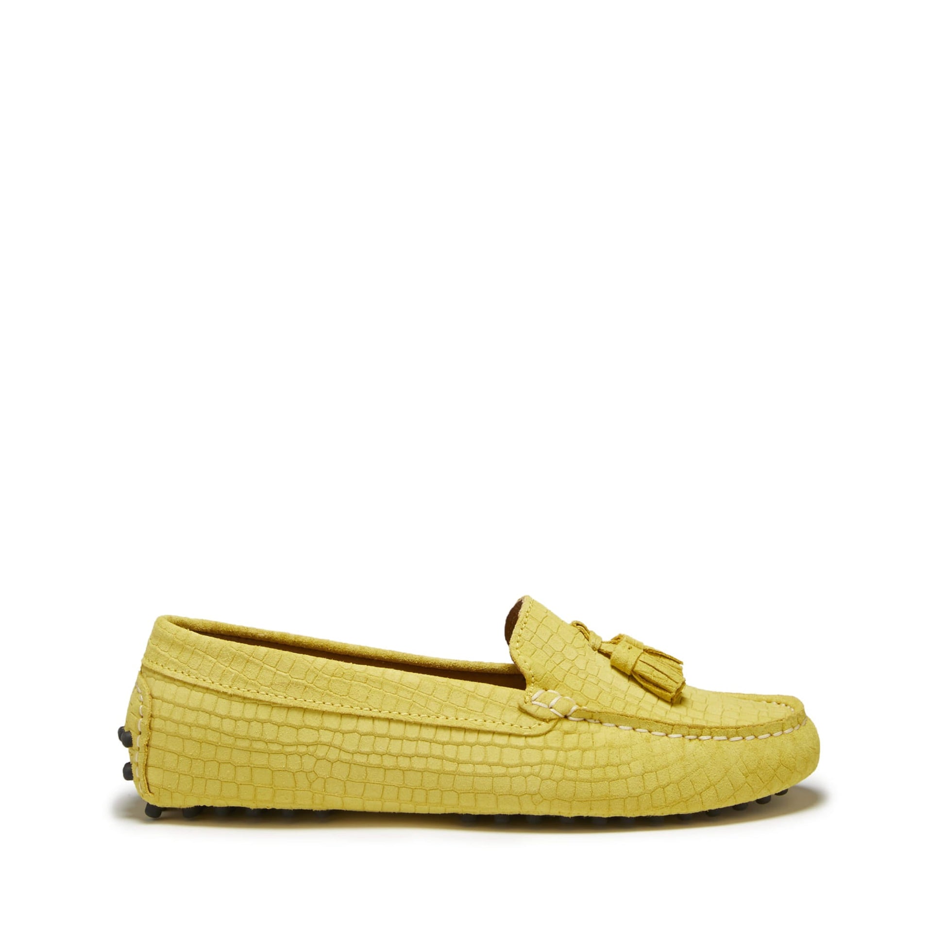 Women's Tasselled Driving Loafers, yellow embossed suede-0
