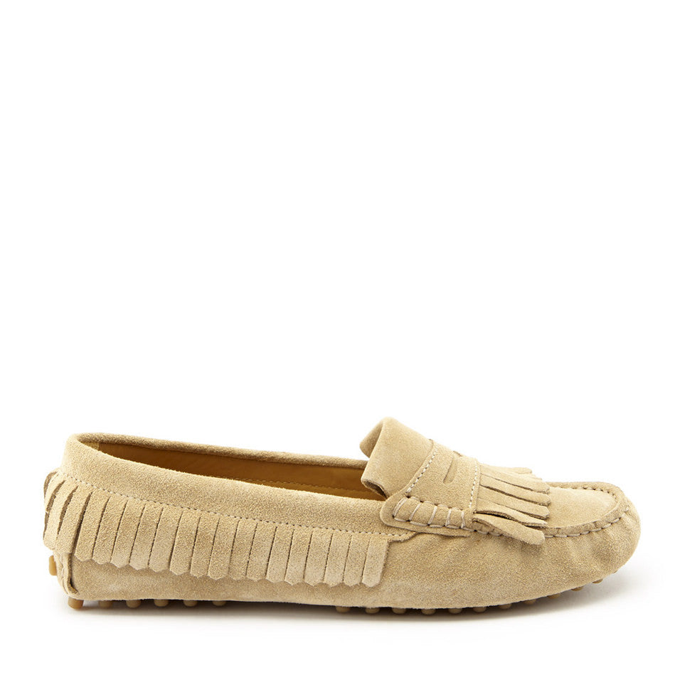 Women's Fringed Driving Loafers, taupe suede-0