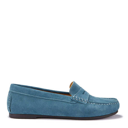 Women's Penny Driving Loafers Full Rubber Sole, teal suede-0