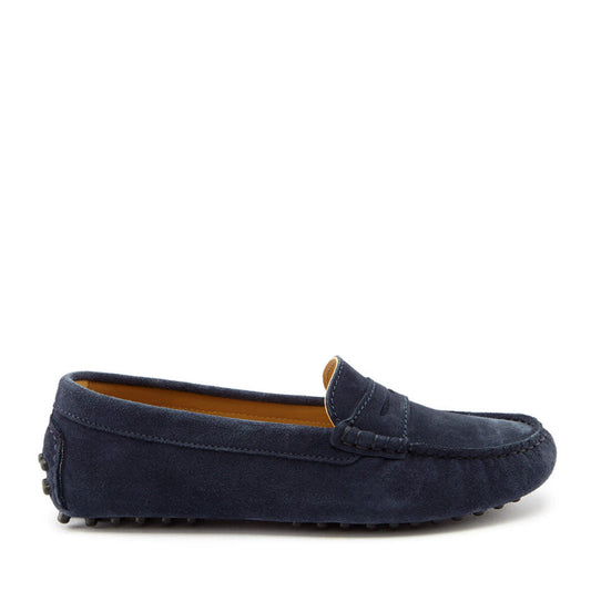 Women's Penny Driving Loafers, navy blue suede-0