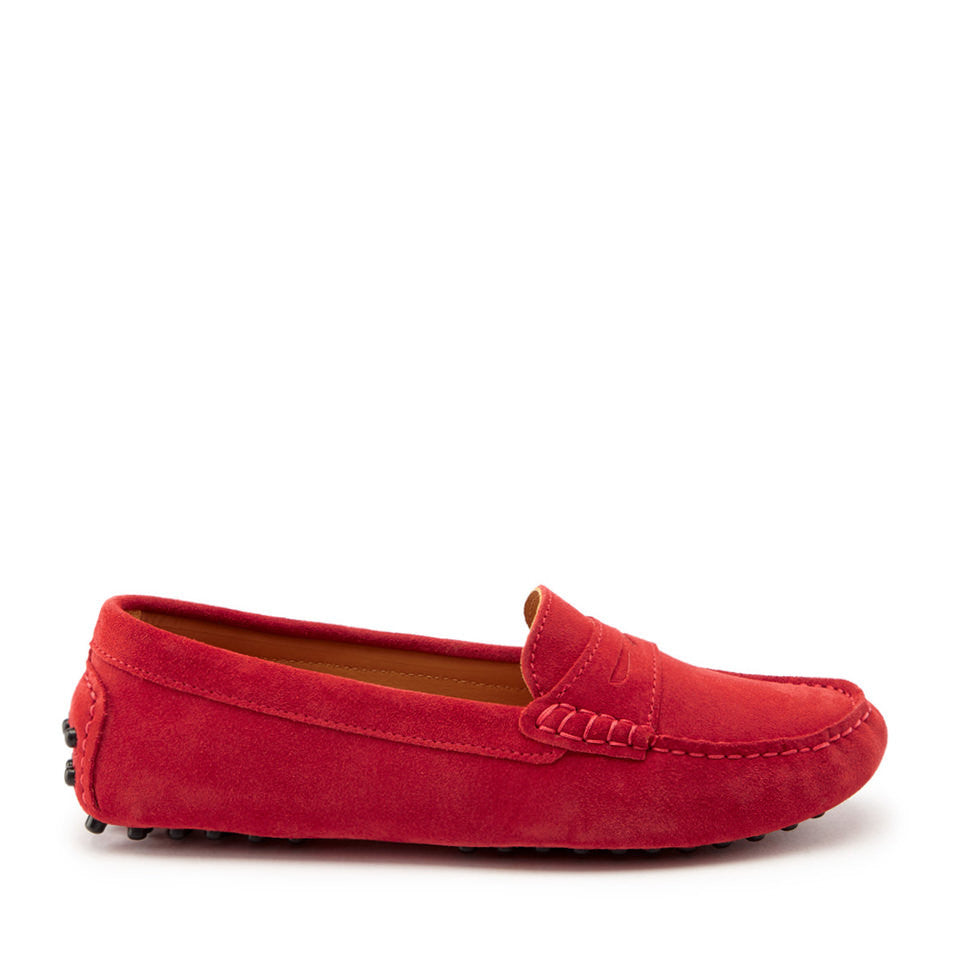 Women's Penny Driving Loafers, red suede-0