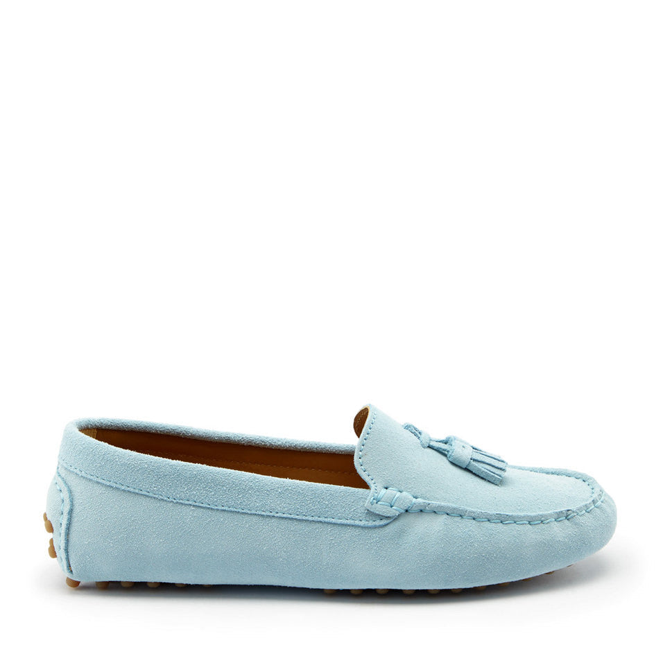 Women's Tasselled Driving Loafers, sky blue suede-0