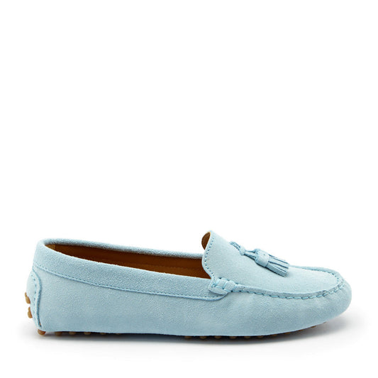 Women's Tasselled Driving Loafers, sky blue suede-0