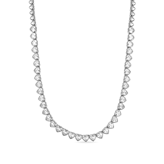 Yasmin Heart Delicate Tennis Necklace Silver-0