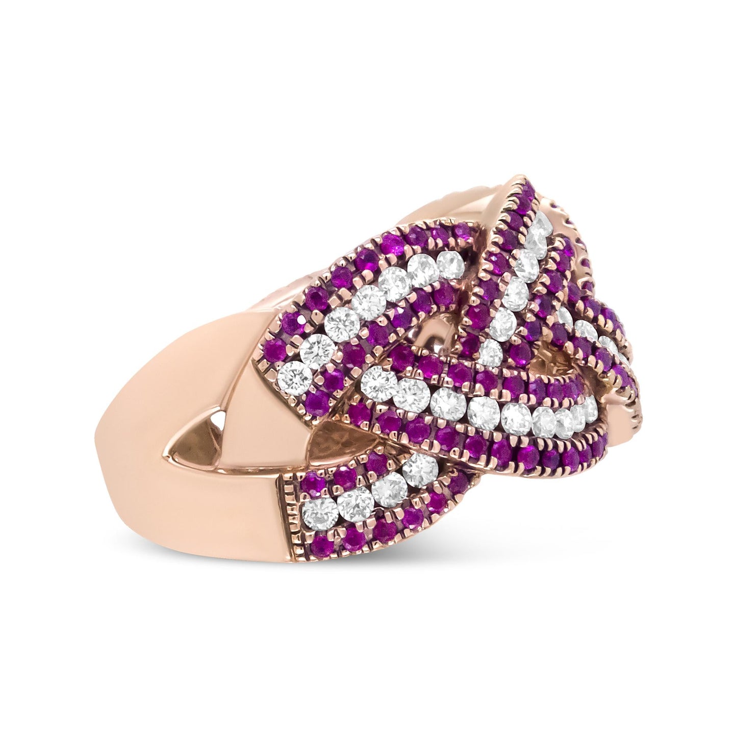 18K Rose Gold Red Ruby and 7/8 Cttw Diamond Woven Braided Band Ring (F-G Color, VS1-VS2 Clarity)-3