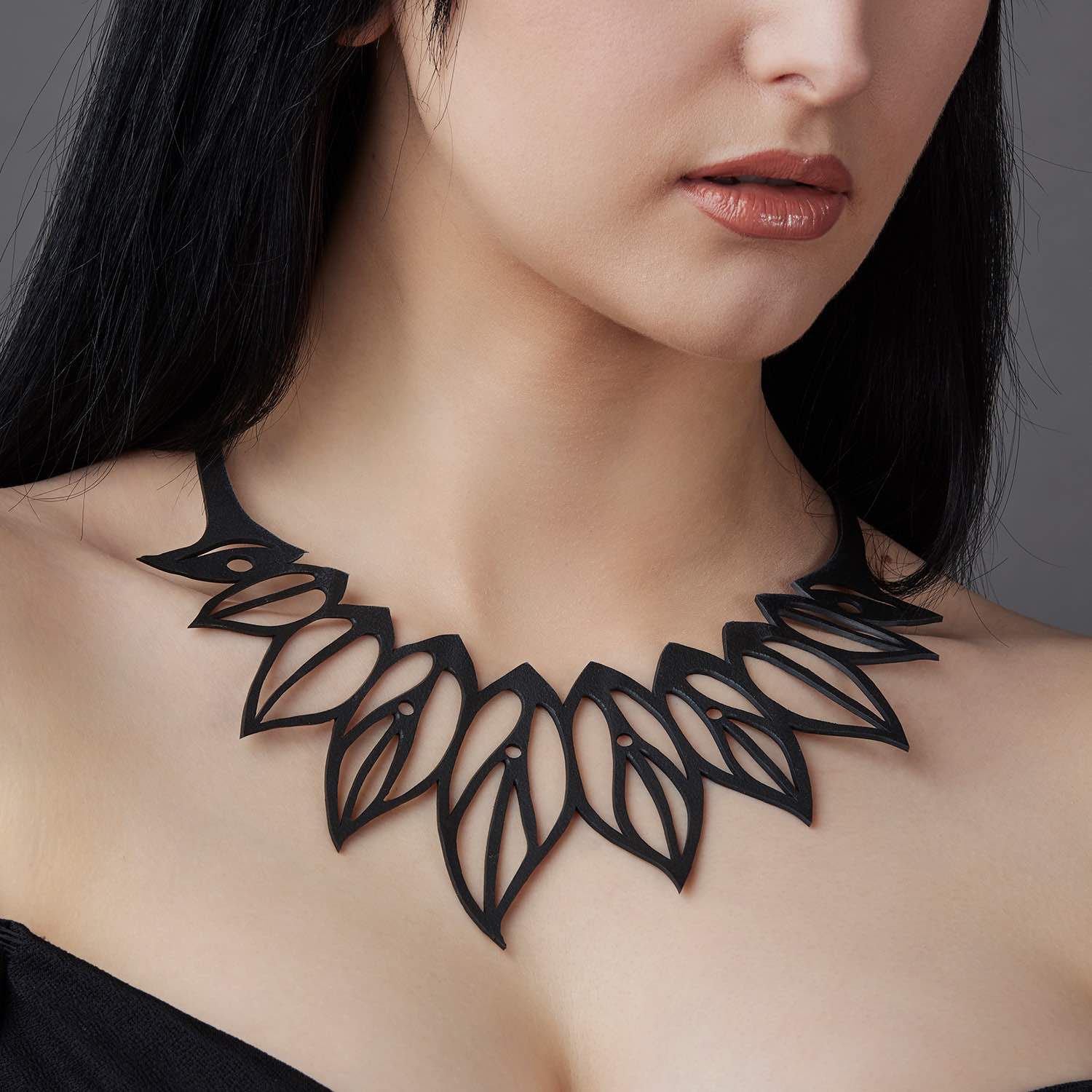 Zoe Recycled Rubber Leaf Necklace-0